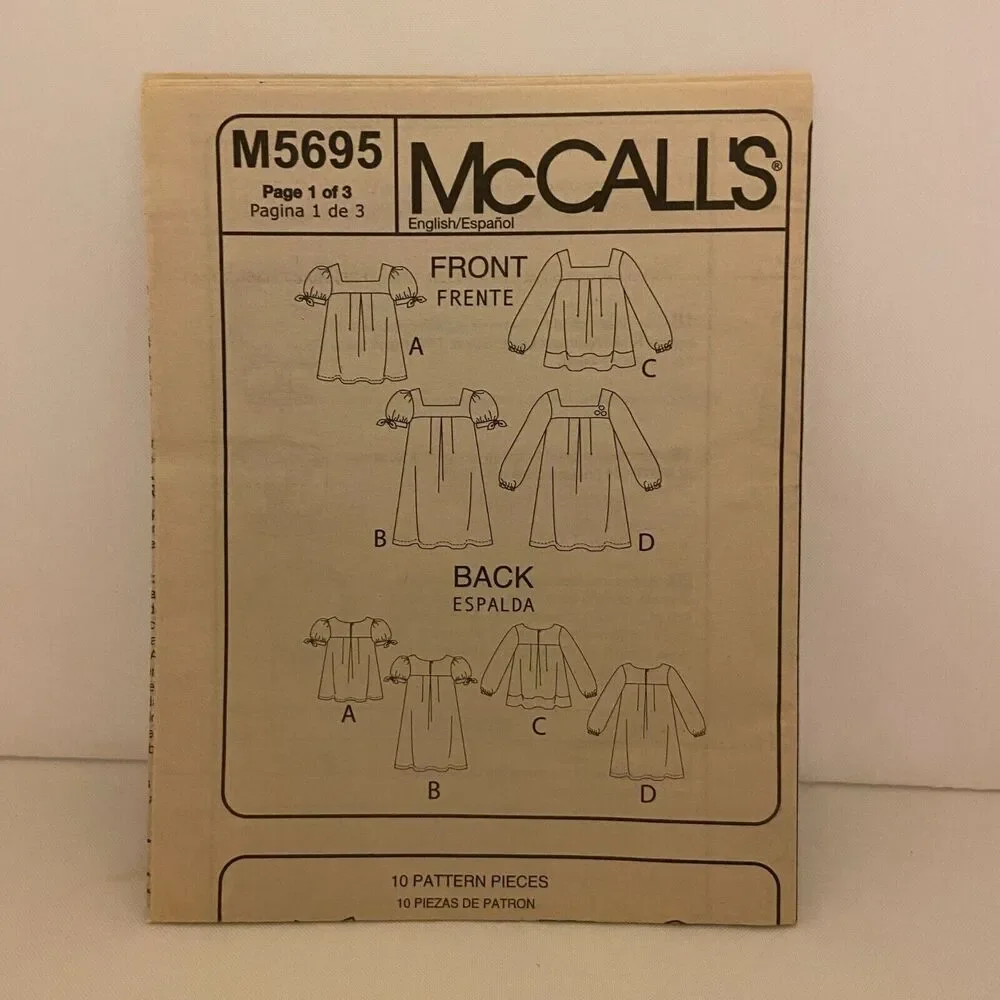 #M5695 McCalls Childrens and Girls Tops and Dresses Sewing Pattern Size 3-6